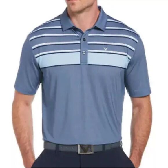 Callaway blue and white stripe gingham print opti dri golf polo size large - Picture 1 of 8